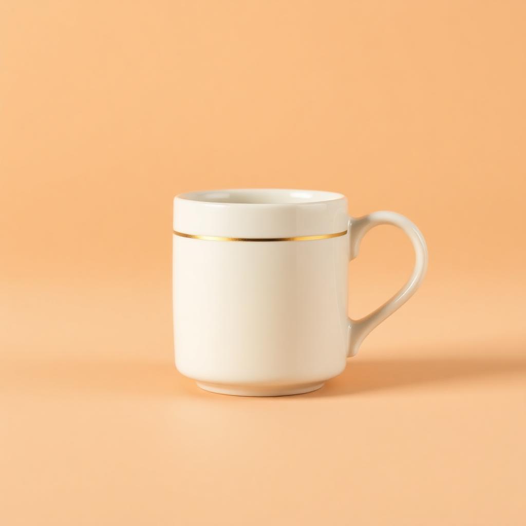 Cream ceramic mug with gold line and scripture label